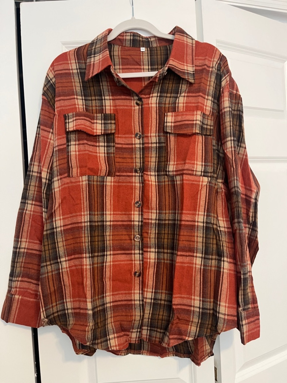 SHEIN | Plaid Button-Down Shirt | Orange | Size 2X